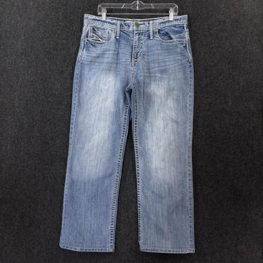 BKE Seth Jeans Men's 34x32 Light Wash Blue Relaxed Straight Stretch Denim